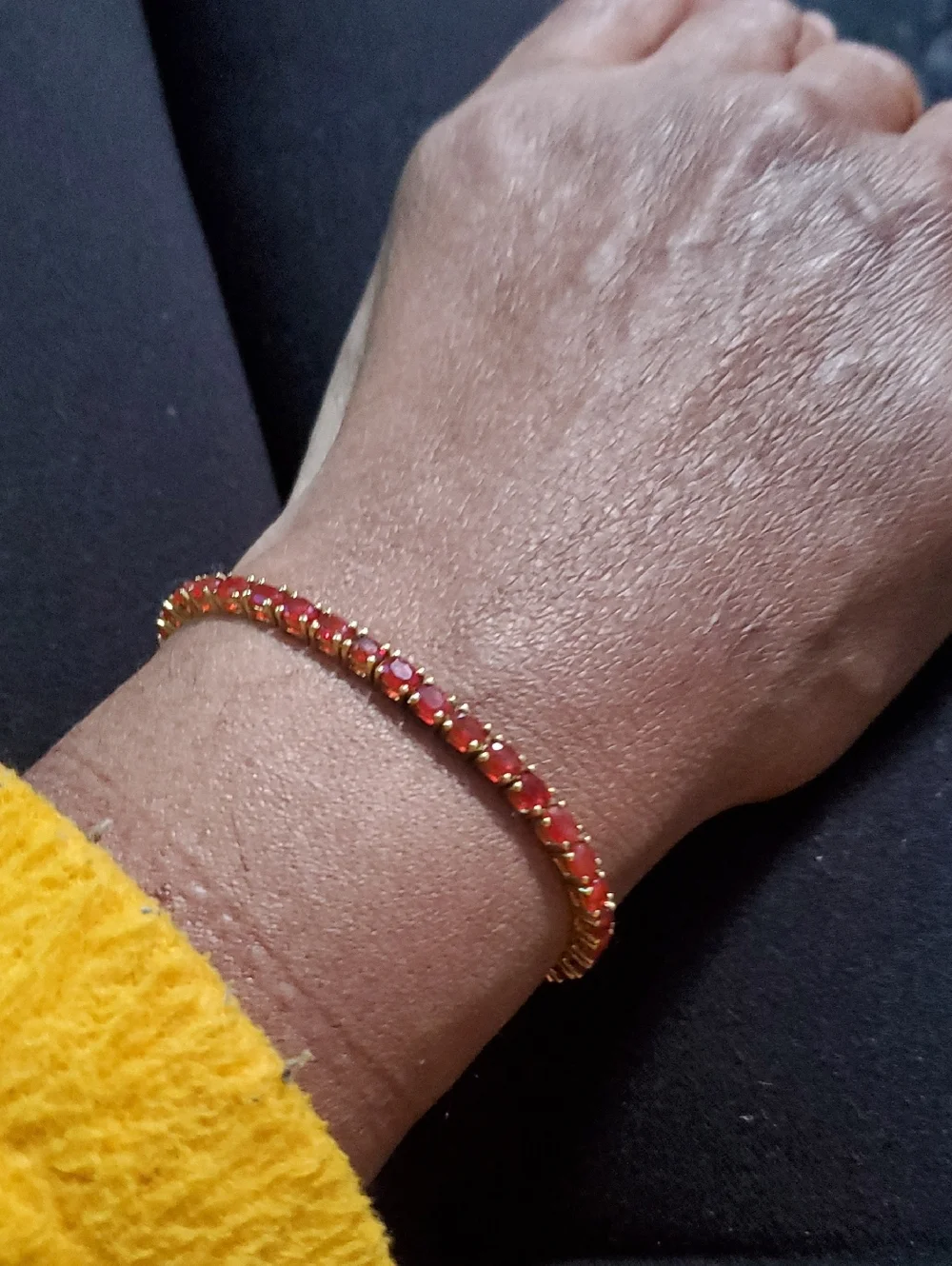 Mexican Cherry Fire Opal Tennis Bracelet 18K Vermeil Yellow Gold 3ctw